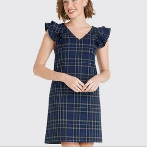 Draper James Ruffle Sleeve Black and Blue Plaid Dress size 8